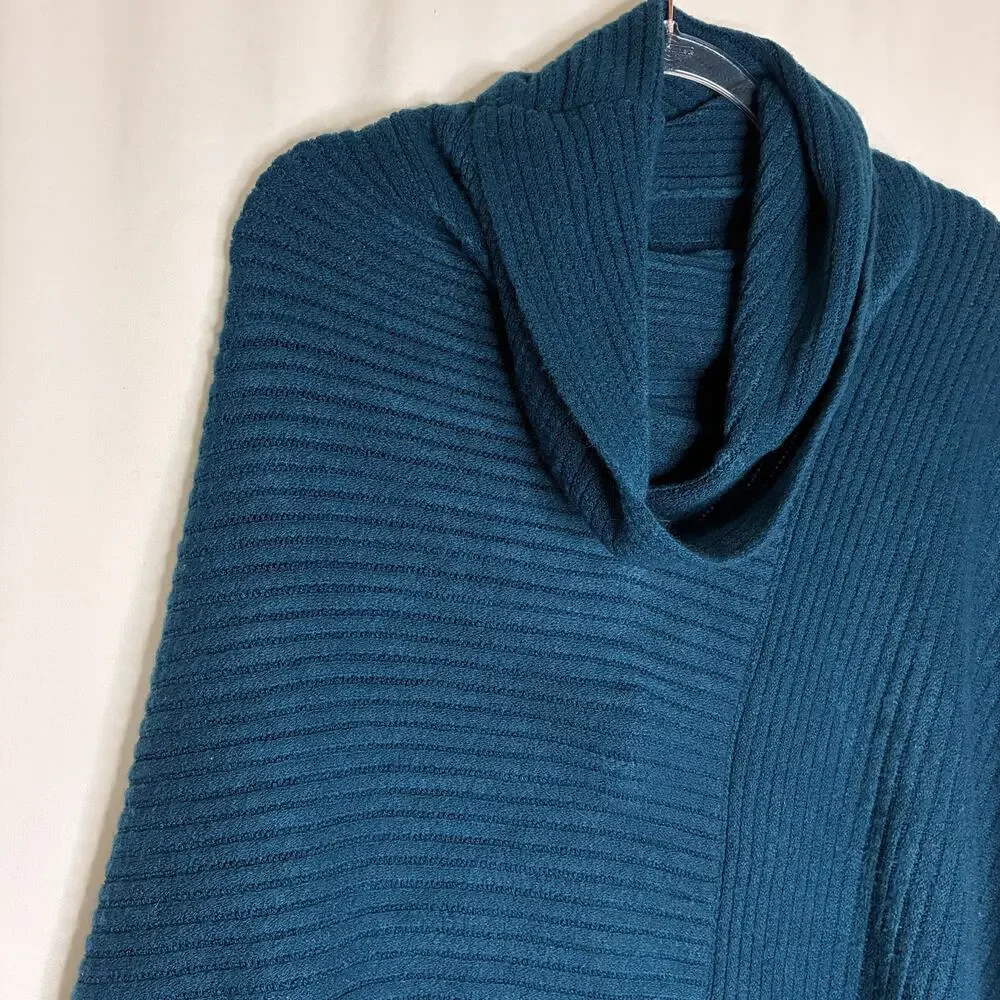 Chico's Teal Blue Cowl Neck Poncho Sweater 100% Acrylic ONE SIZE